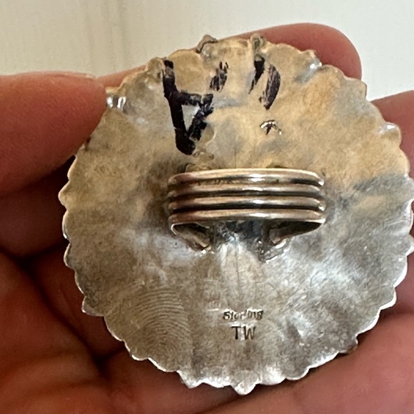 2 inch Genuine Turquoise Native Sterling silver ring - Picture 2 of 3